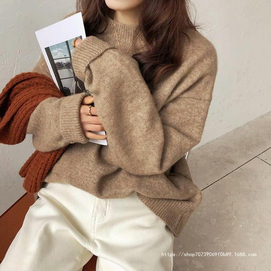 Damen Oversized Strickpullover mit weitem Schnitt und hohen Bündchen EB