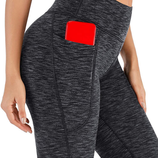 Damen Sportliche Bootcut-Leggings mit hohem Bund und Seitentaschen EB