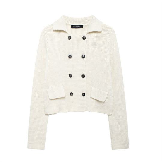 Damen Strickjacke mit doppelter Knopfreihe und praktischen Taschen EB