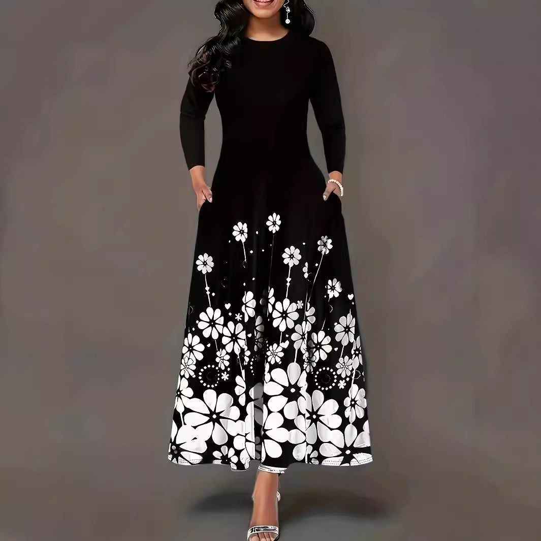Damen Maxikleid mit floralem Druck und langem Ärmel EB