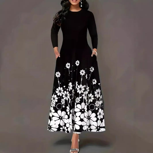 Damen Maxikleid mit floralem Druck und langem Ärmel EB
