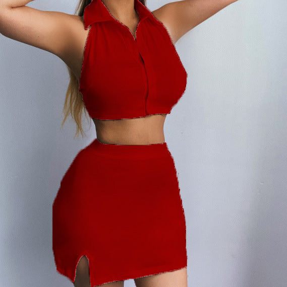 Damen figurbetontes Crop-Top und Rock Twin-Set EB