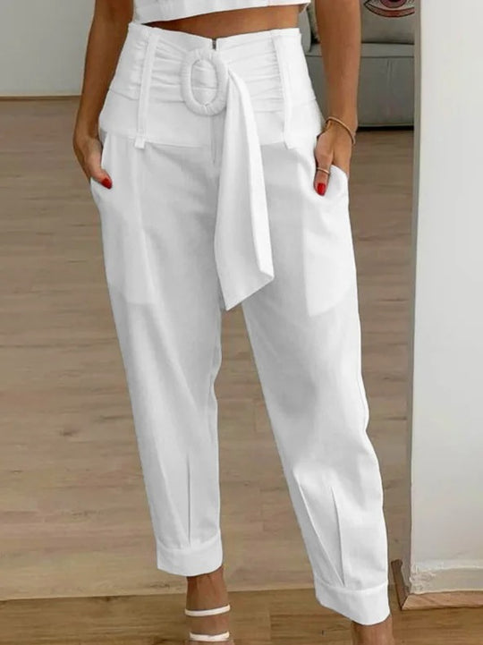 Damen Lockere Chino-Hose mit modischem Gürtel und Taschen EB