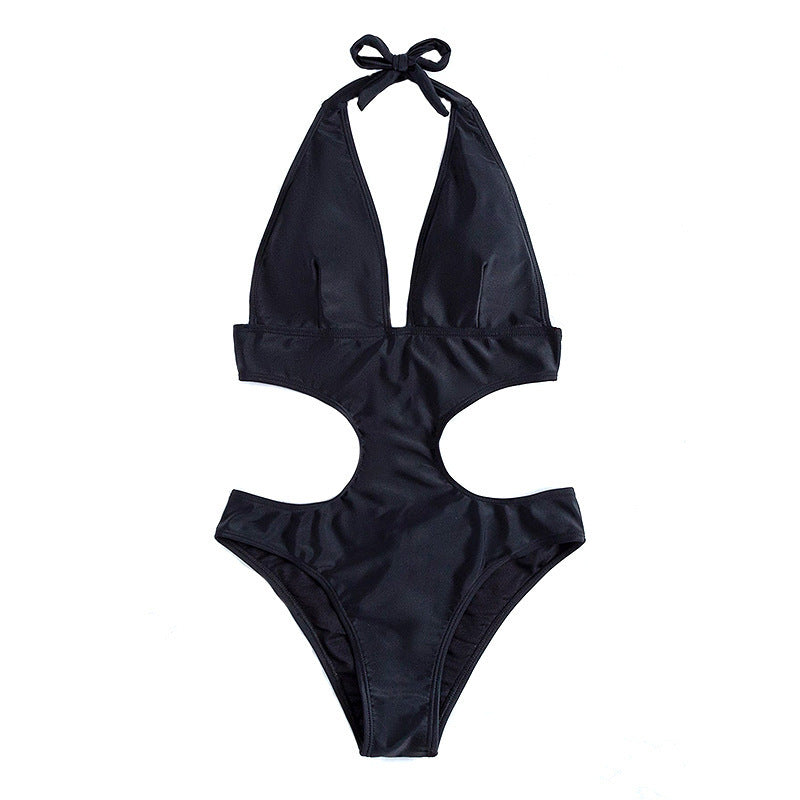 Damen Einteiler Badeanzug mit tiefem V-Ausschnitt und seitlichem Cut-Out EB