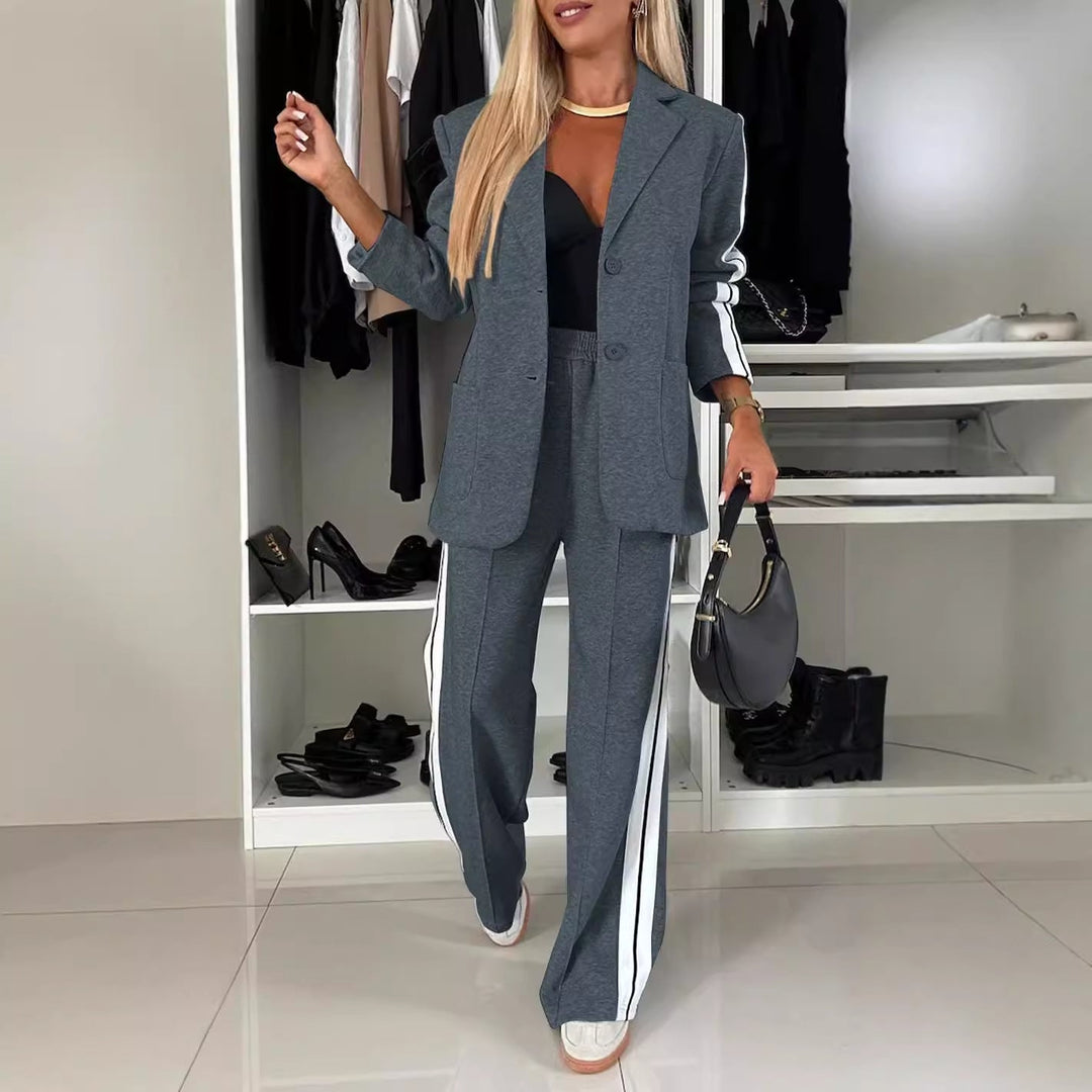 EB | Satz Bequeme Passform Blazer mit Revers Hose mit Seitenstreifen