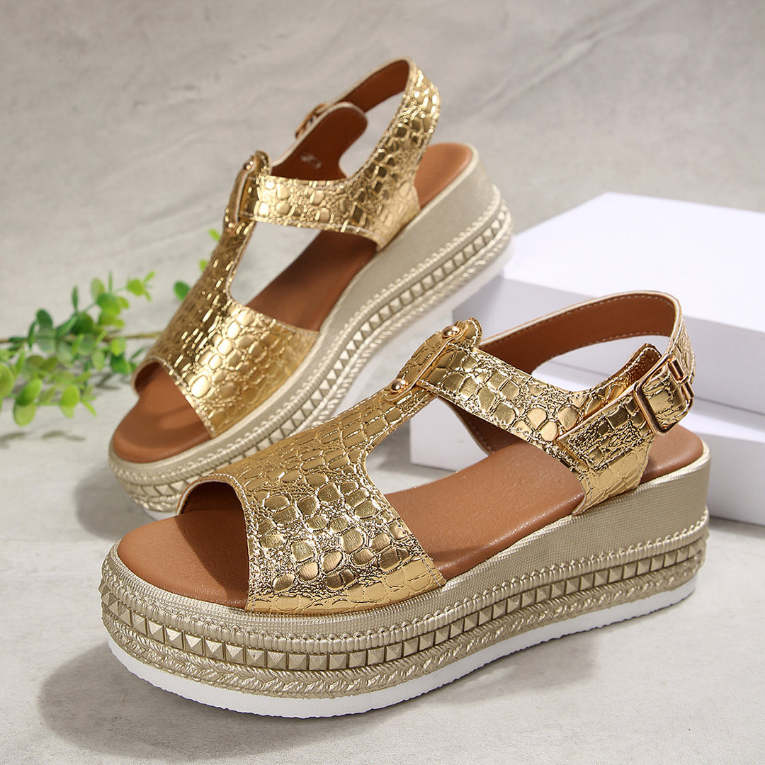 Damen Wedge-Sandalen mit strukturiertem Obermaterial und komfortablem Fußbett EB