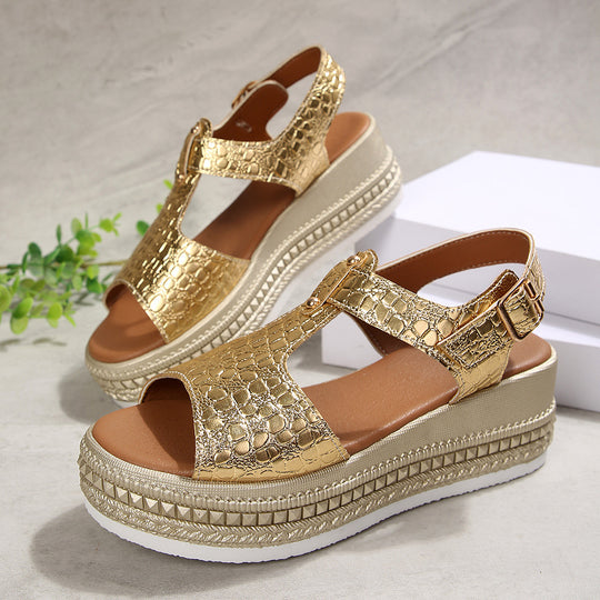 Damen Wedge-Sandalen mit strukturiertem Obermaterial und komfortablem Fußbett EB
