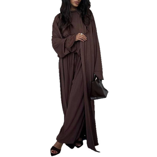 Damen elegantes Maxi-Kleid mit weit geschnittenem Cardigan EB