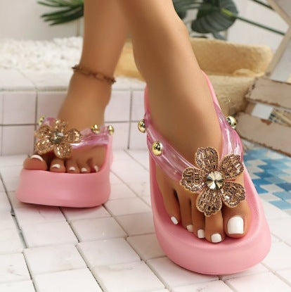 Damen Glamouröse Plateau-Sandalen mit funkelnden Blumen-Details EB
