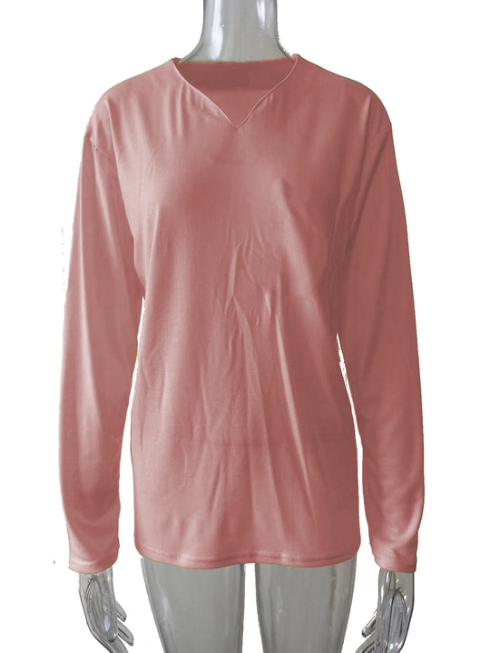 Damen nan legeres Langarmshirt mit V-Notch-Ausschnitt, Brusttasche und lockerer Oversize-Passform EB