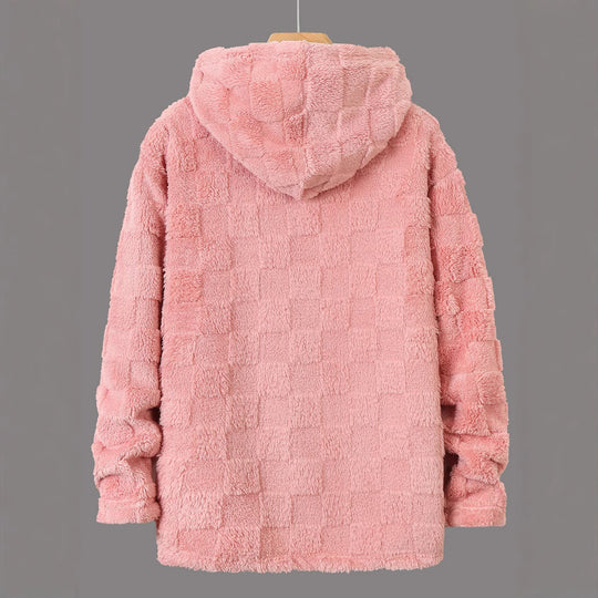 Damen Flauschige Fleecejacke mit Kapuze EB