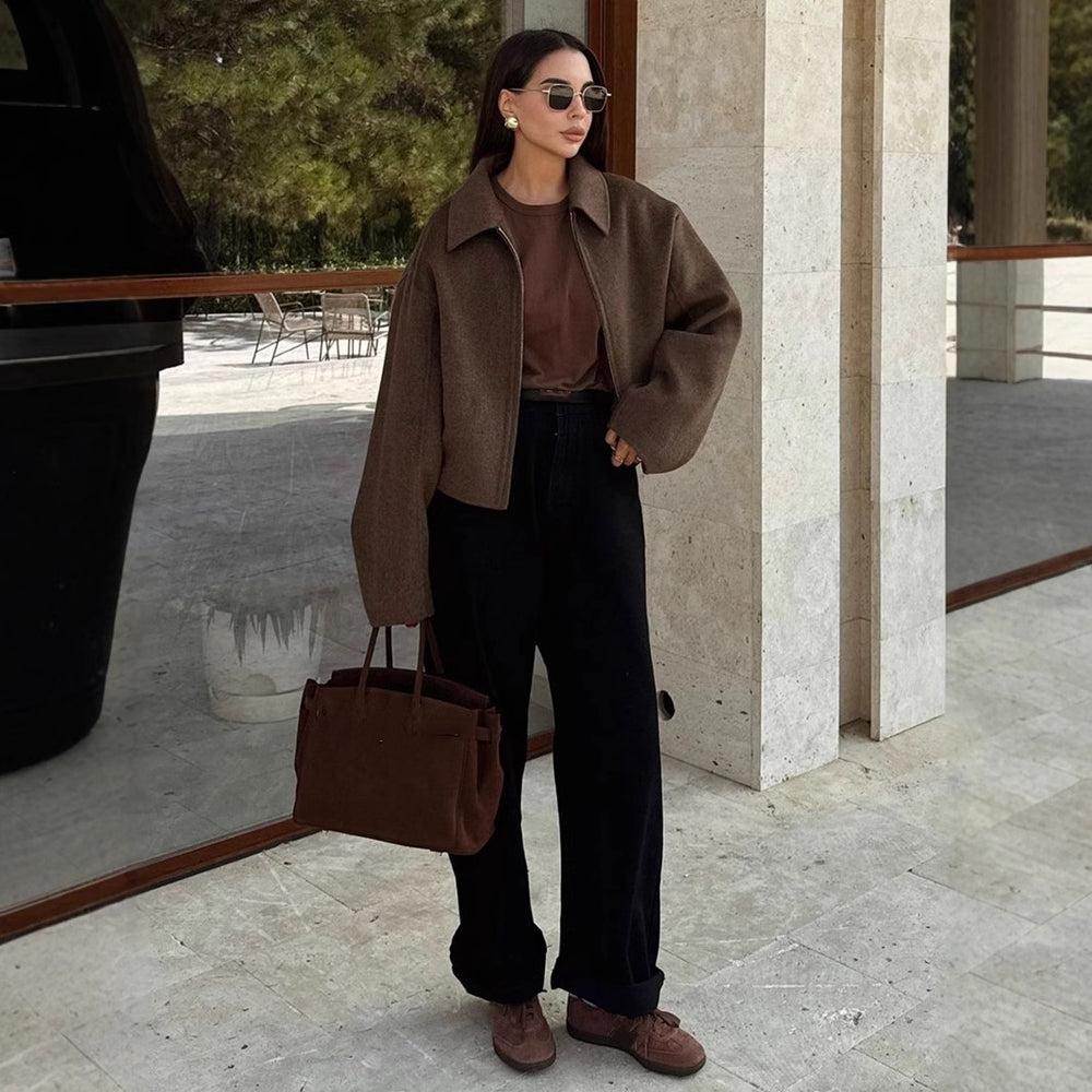 Damen Kapuzenjacke im Vintage-Stil mit oversized Schnitt und Reißverschluss EB