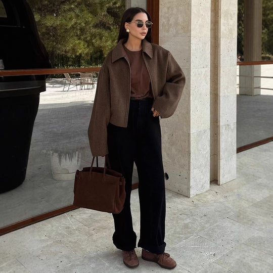 Damen Kapuzenjacke im Vintage-Stil mit oversized Schnitt und Reißverschluss EB