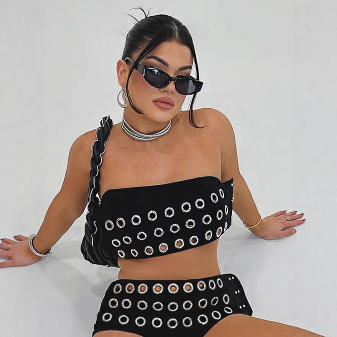 Damen Modische Shorts mit auffälliger Ösenverzierung EB