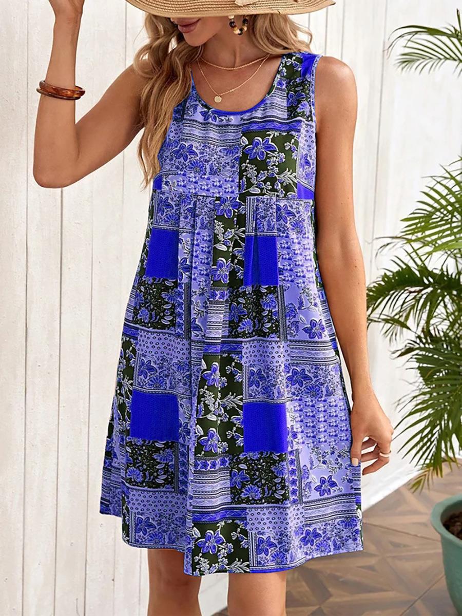 Damen Sommerkleid mit floralem Patchwork-Design EB
