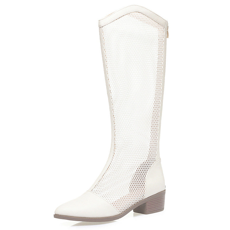 Damen Modische Stiefel mit transparentem Netzdesign und komfortablem Blockabsatz EB