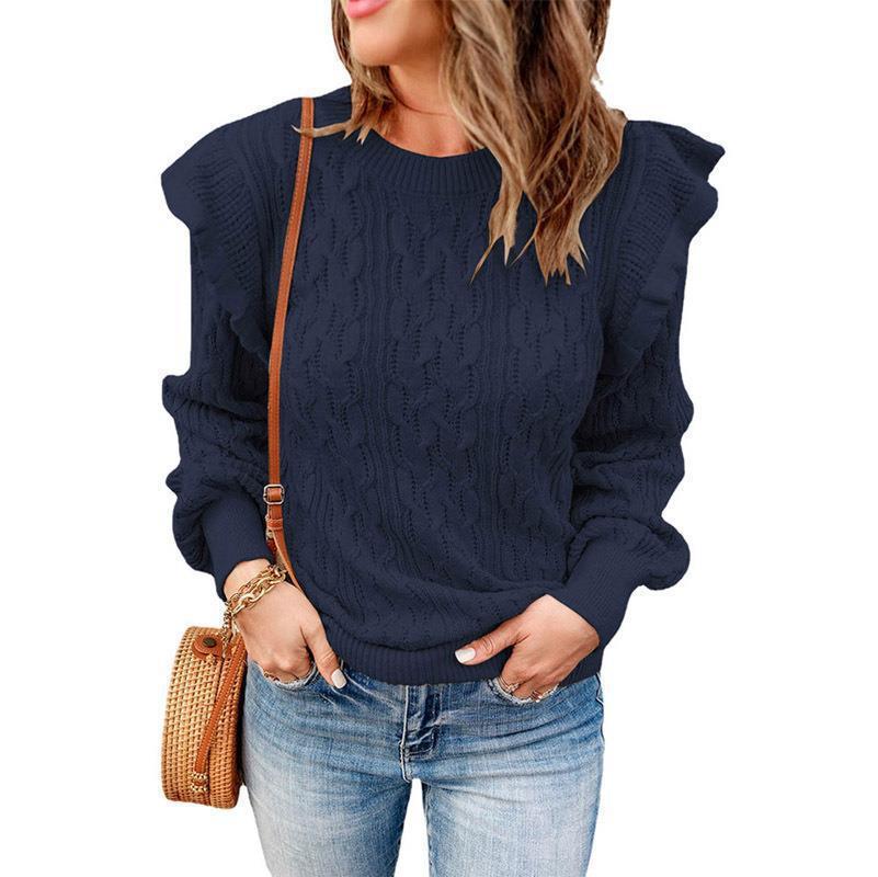 Damen Oversized Strickpullover mit Rüsche EB