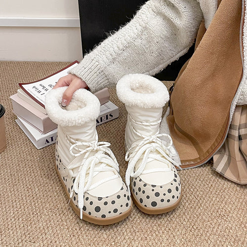 Damen Kuschelige Winterstiefel mit modischem Polka-Dot Design und weichem Kunstfellkragen EB