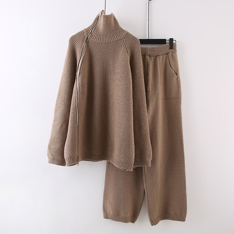 Damen Strickensemble mit Rollkragen und Reißverschluss EB