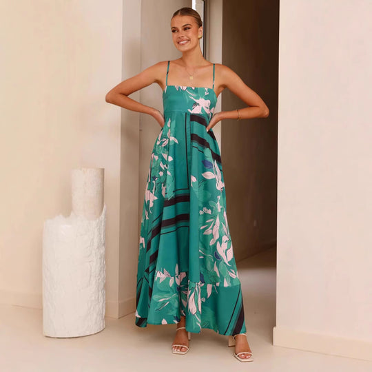 Damen Maxikleid mit floralem Motiv und fließendem Schnitt EB