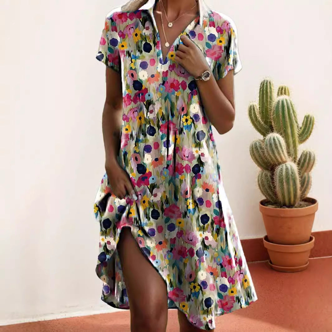Damen Frischblumen-Hemdkleid mit Knopfverschluss und lässigem Schnitt EB