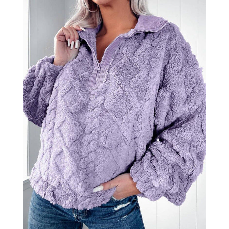 Damen Kuscheliger Fleece-Pullover mit hohem Kragen und Halb-Reißverschluss EB