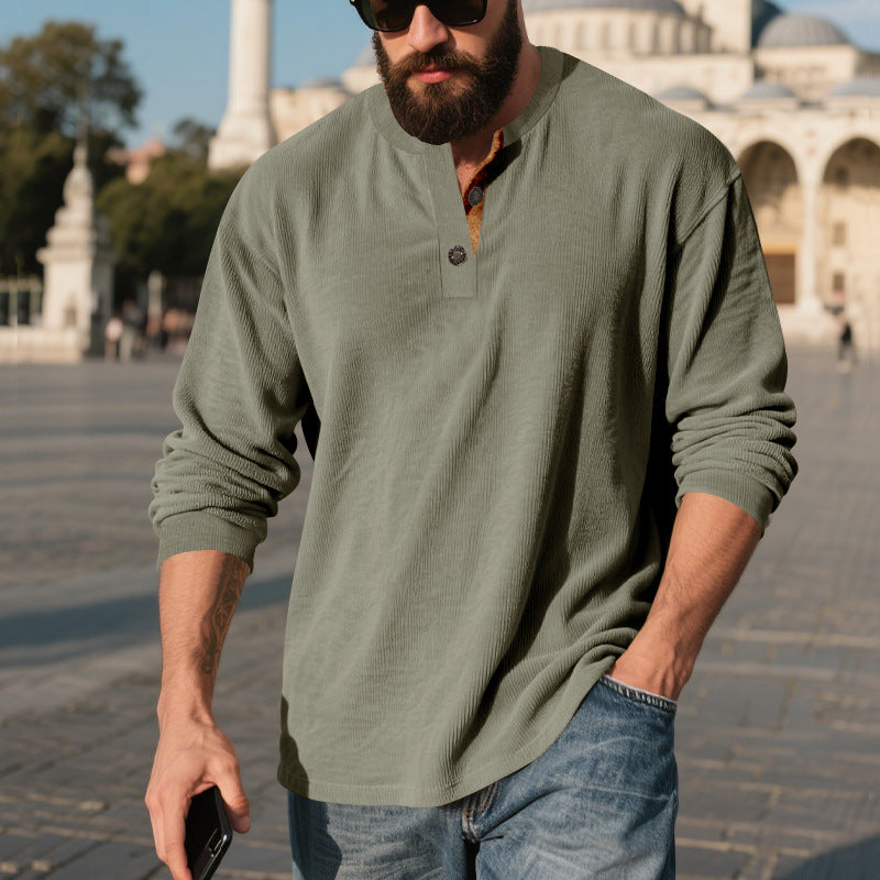 Herren Langarm-Henley-Shirt mit strukturiertem Design EB