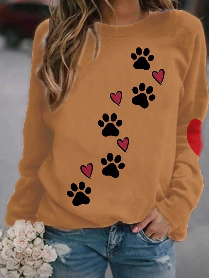 Damen Sweatshirt mit Pfotenabdrücken und Herzen EB