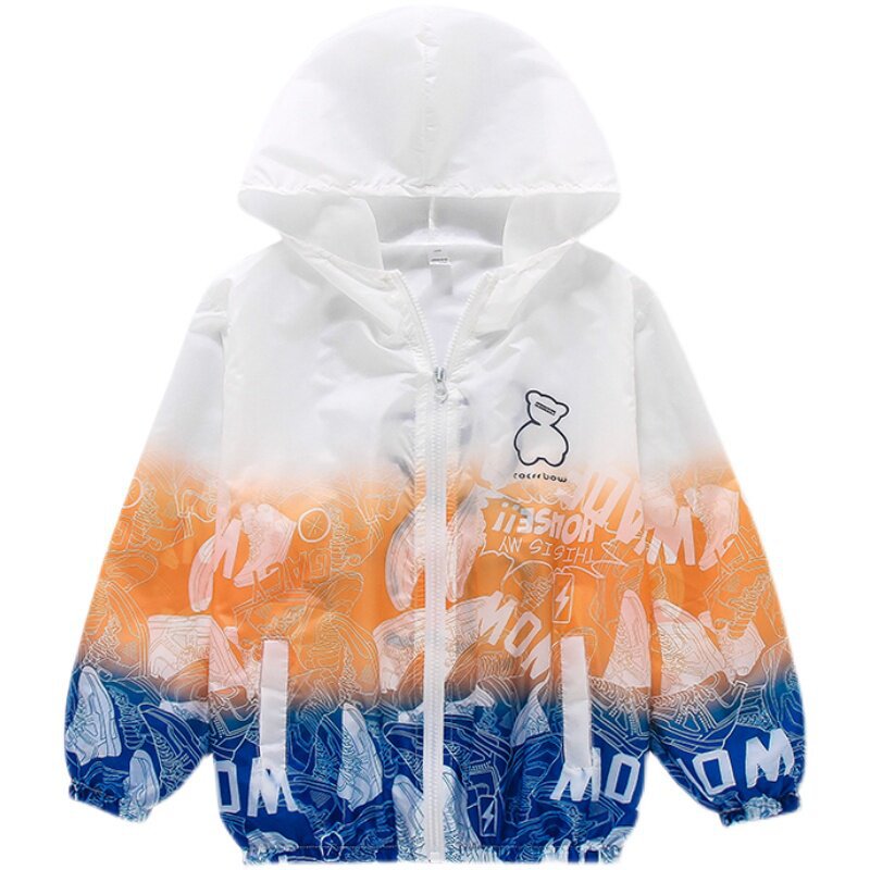 Unisex nan leichte Kapuzenjacke mit Comic-Bären-Print, Windbreaker-Stoff und elastischem Saum  EB