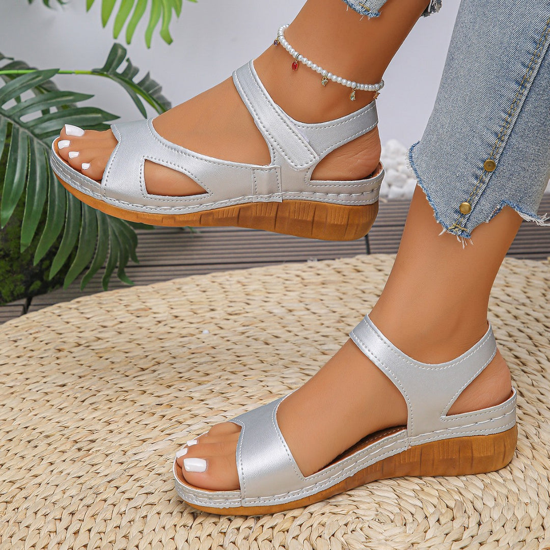 Damen elegante Wedge-Sandalen mit komfortablem Riemendesign und natürlicher Holzsohle EB