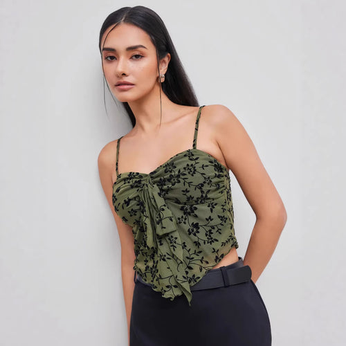 Damen Spitzentop mit floralen Akzenten und asymmetrischem Schnitt EB