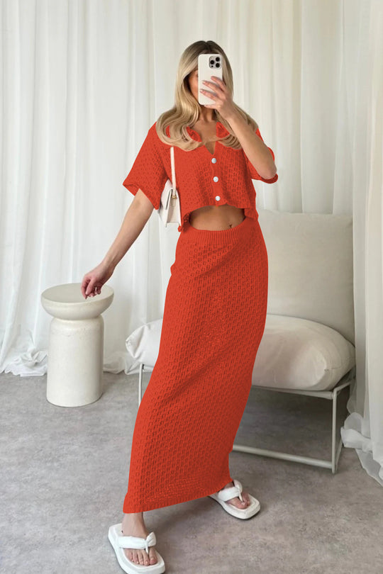 Damen lässiges Strick-Set mit cropped Jacke und Wickelrock EB