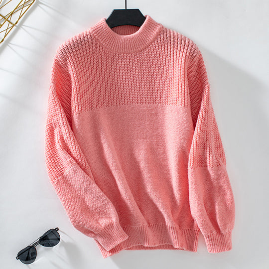 Damen lässiger Pullover mit hohem Kragen und modernem Strukturstrick EB