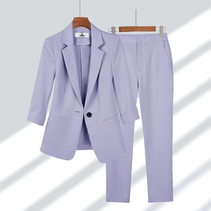 Damen nan schlanker Zweiteiler Business-Blazer mit krempelbaren 3/4-Ärmeln und hochgeschnittener Tapered-Hose EB