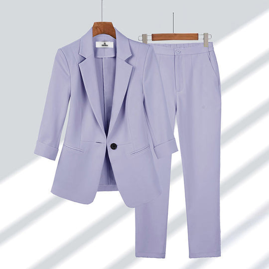 Damen nan schlanker Zweiteiler Business-Blazer mit krempelbaren 3/4-Ärmeln und hochgeschnittener Tapered-Hose EB