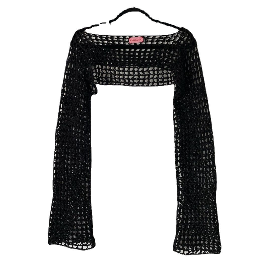Damen gehäkeltes Langarm-Top mit Off-Shoulder-Design EB