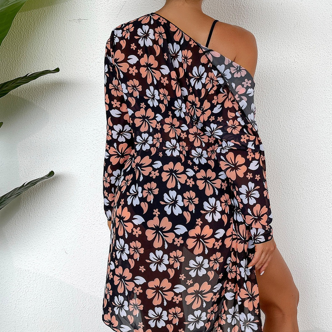 Damen Strandcover-Up mit floralem Design und eleganter Transparenz EB