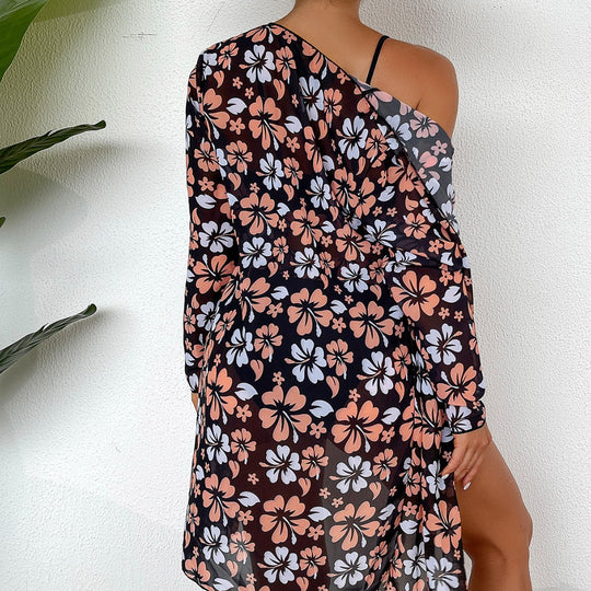 Damen Strandcover-Up mit floralem Design und eleganter Transparenz EB