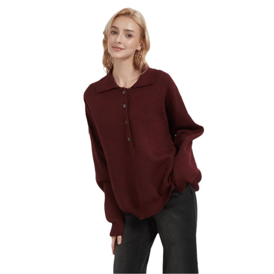 Damen Oversized Strickpullover mit elegantem Kragen und Knopfdetails EB