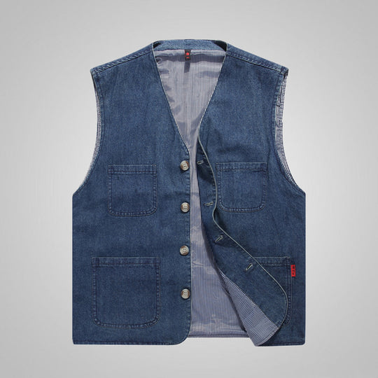Herren Canvas-Utilityweste aus Baumwolle mit aufgesetzten Taschen und gestreiftem Innenfutter EB