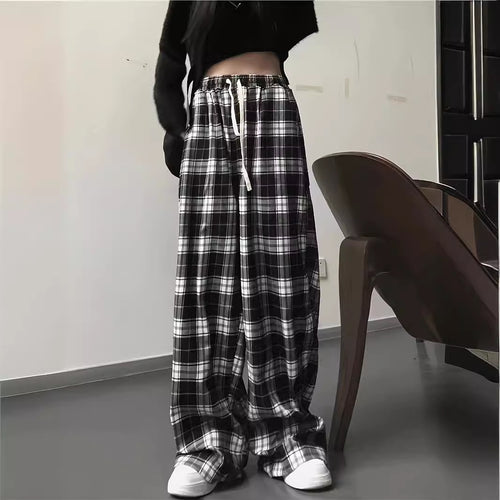 Damen weite Karohose mit Gummizug und anpassbarem Kordelzug EB