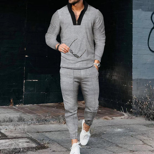 Herren sportliches Freizeit-Jogginganzug mit Hochkragen und eleganter Struktur EB