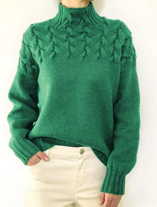 Damen Strickpullover mit dekorativem Zopfmuster und hohem Kragen EB