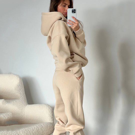 Damen Oversized Loungewear-Set aus schwerem French-Terry mit strukturierter Kapuze und Relax-Jogginghose EB