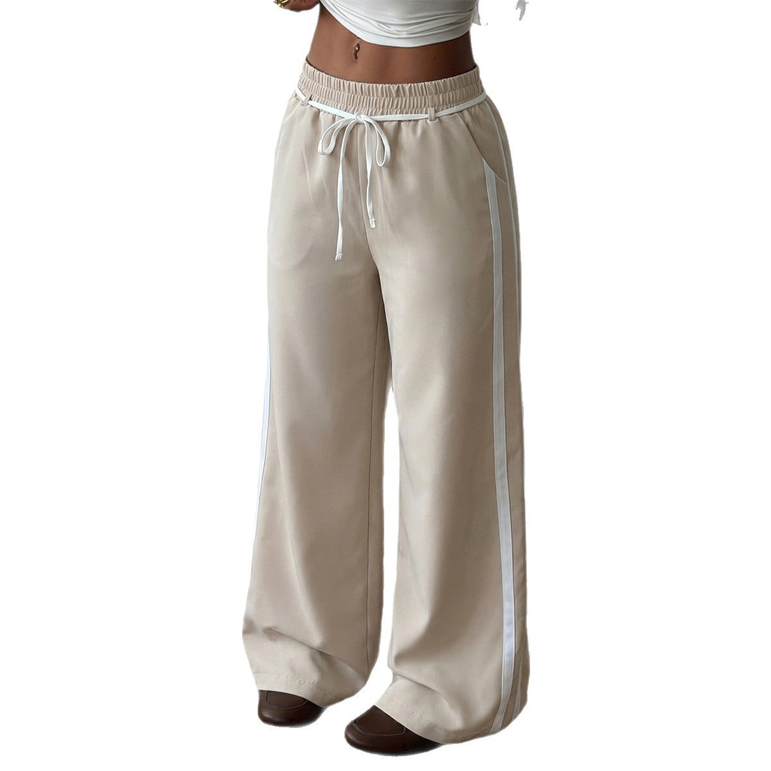 Damen nan weite Palazzo-Loungehose mit elastischem Bund, Tunnelzug und seitlichem Kontraststreifen EB