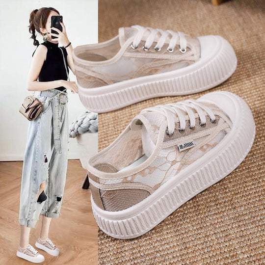 Damen Sneaker mit transparenter Spitze und extrahoher Sohle EB