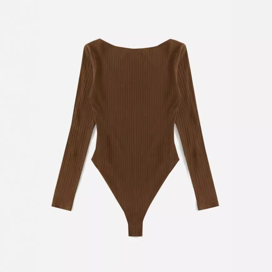 Damen Langarm-Bodysuit aus strukturierter Baumwolle EB
