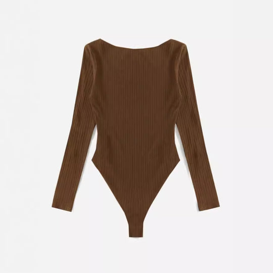 Damen Langarm-Bodysuit aus strukturierter Baumwolle EB