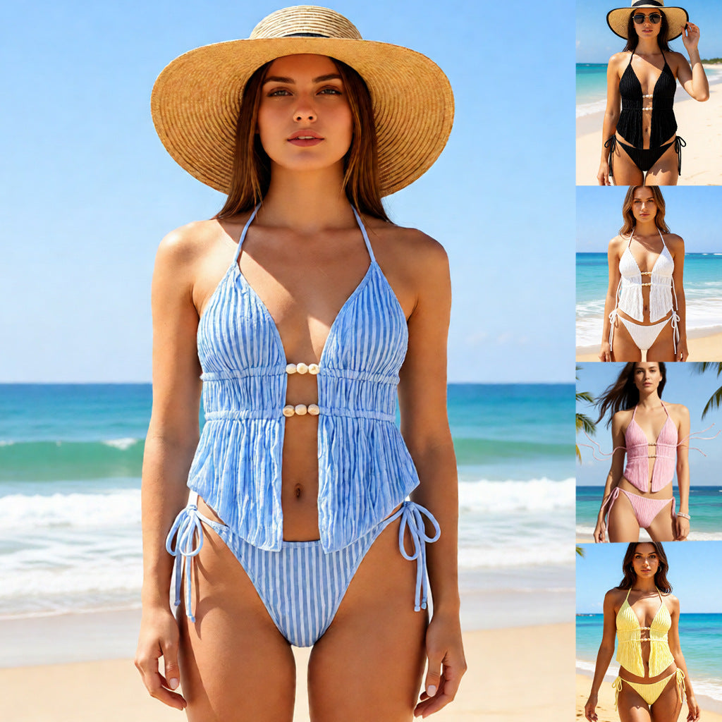 Damen Hochwertiger Ripp-Bikini mit verstellbaren Trägern EB