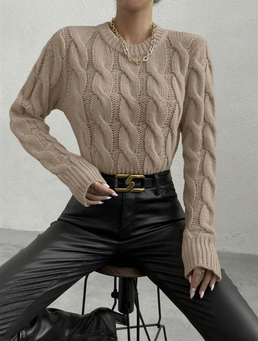 Damen Feiner Zopf‑Strickpullover mit Rundhals und gerippten Bündchen EB